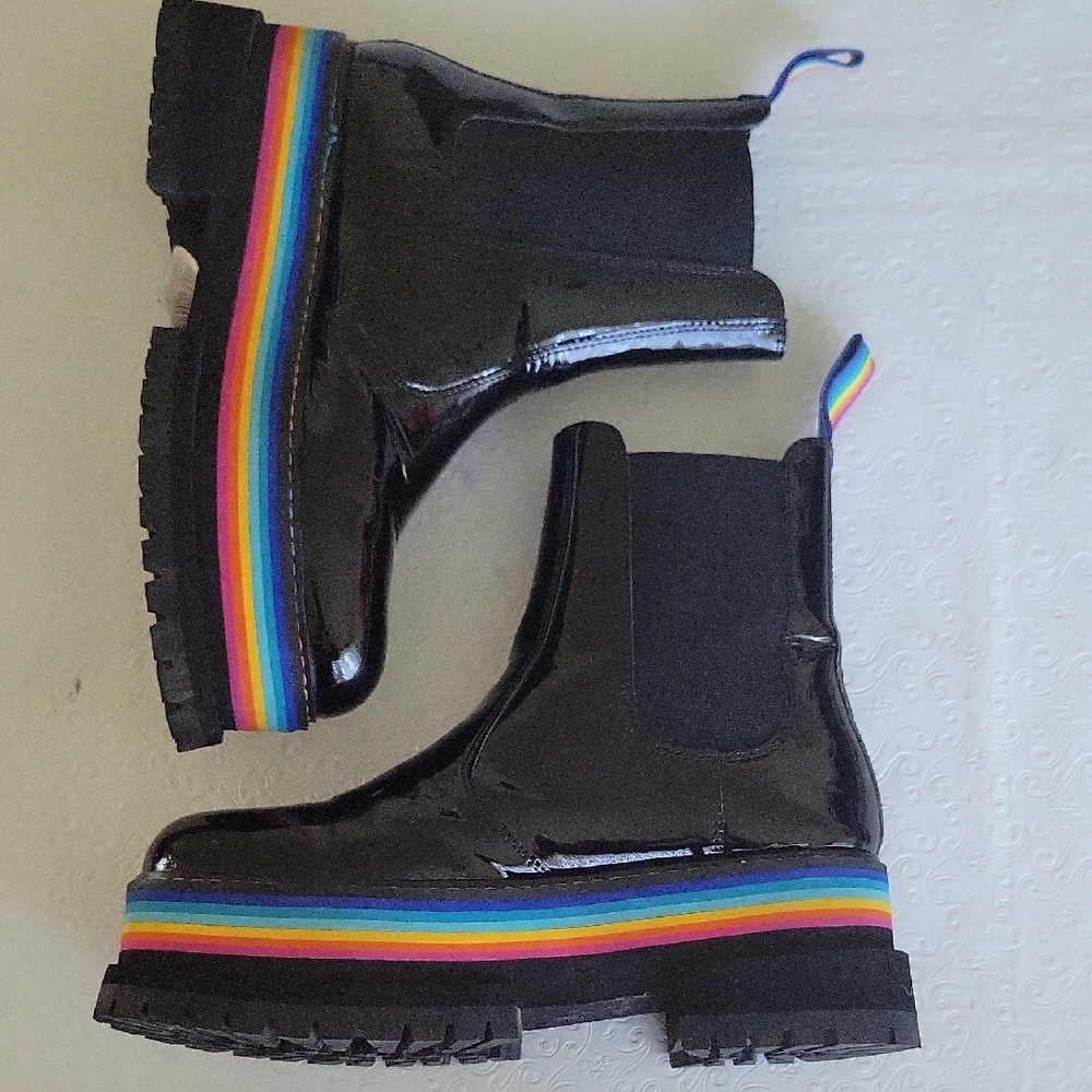 Kurt Geiger London Lug Sole Rainbow Platform Black patent Rainbow Sole Sz 39 - Picture 2 of 11